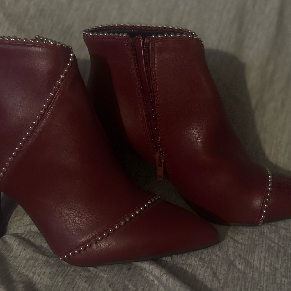 Chic Burgundy Ankle Booties with Studded Detail